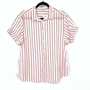 Gap Womens Striped Button Front Shirt M Red White Short Sleeve Blouse NEW